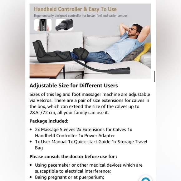 Foot and Leg Massager for Circulation with Knee Heat with Hand-held Controller - Picture 10 of 12